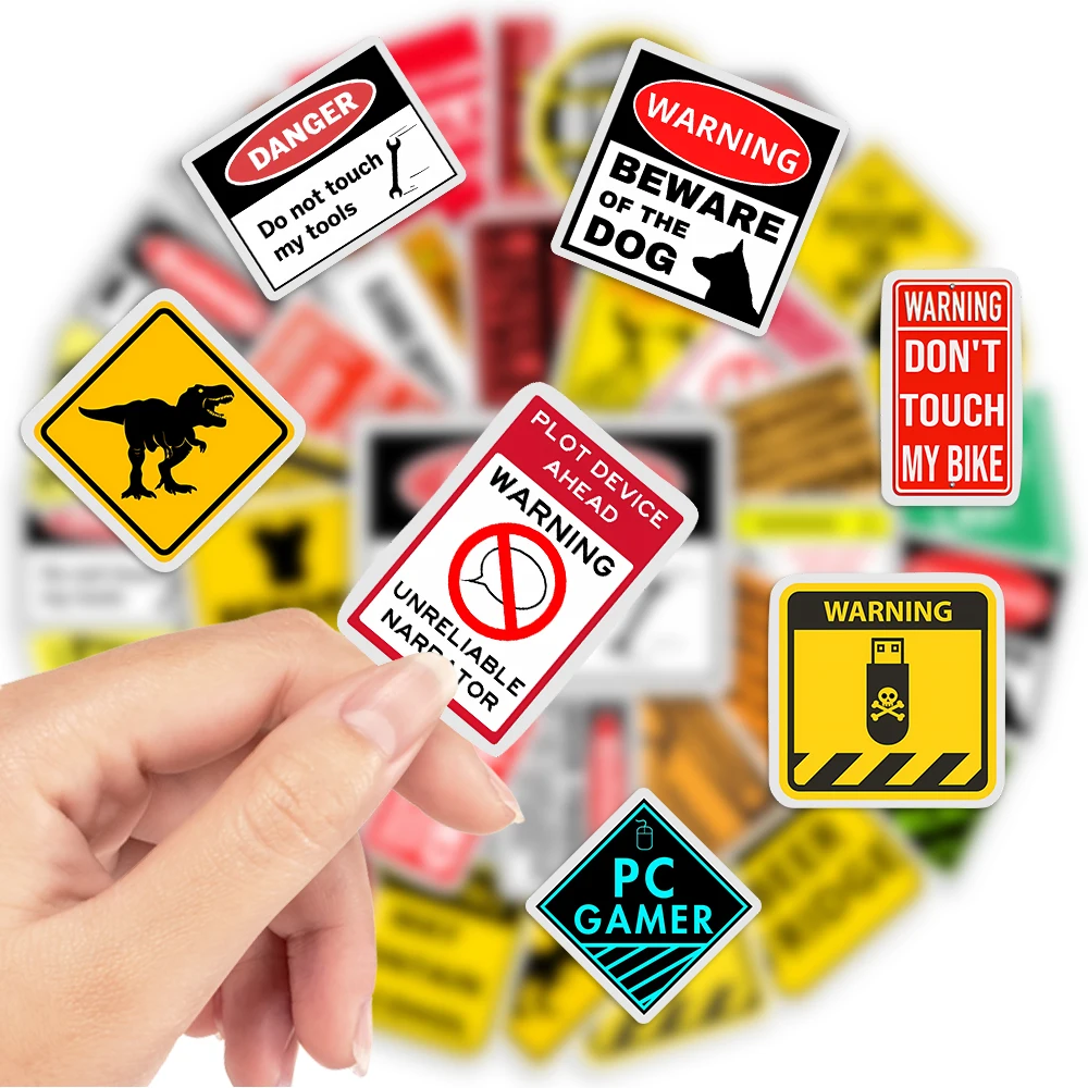 Mixed Cartoon Warning Stickers Danger Banning Diary Laptop Luggage Skateboard Graffiti Decals Kids Toy Aesthetic Graffiti Decals