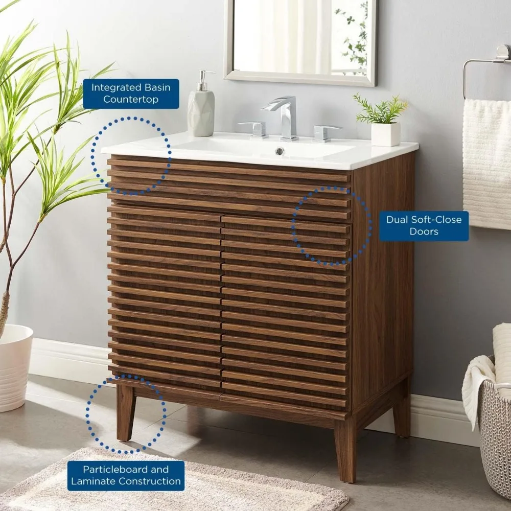 30 Inch Walnut White Bathroom Sink with Sink 5