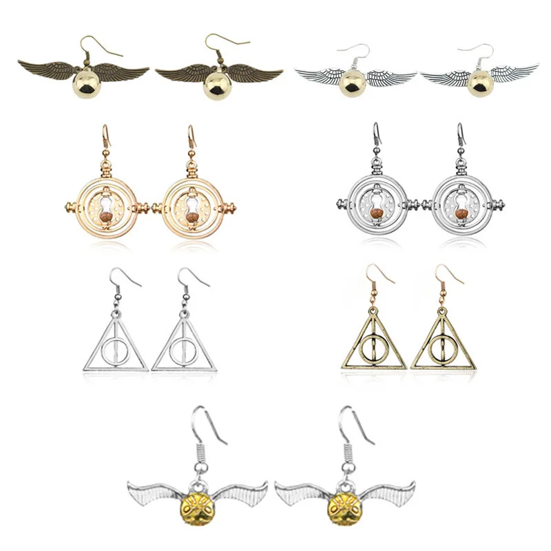Quidditch Golden Snitch Pendant Earrings Magic Academy Hermione Snitch Ear Hook for Fans Gift Accessories