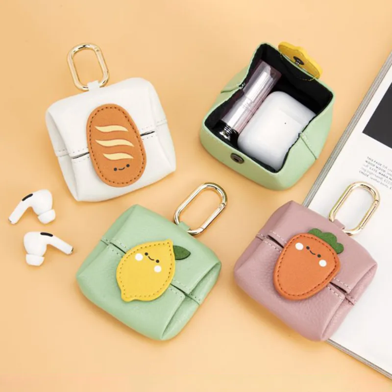 Cute Cartoon Earphone Bag Pendant Microfiber Leather Mini Lipstick Storage Bag Coin Wallet Multifunctional Student Wallet