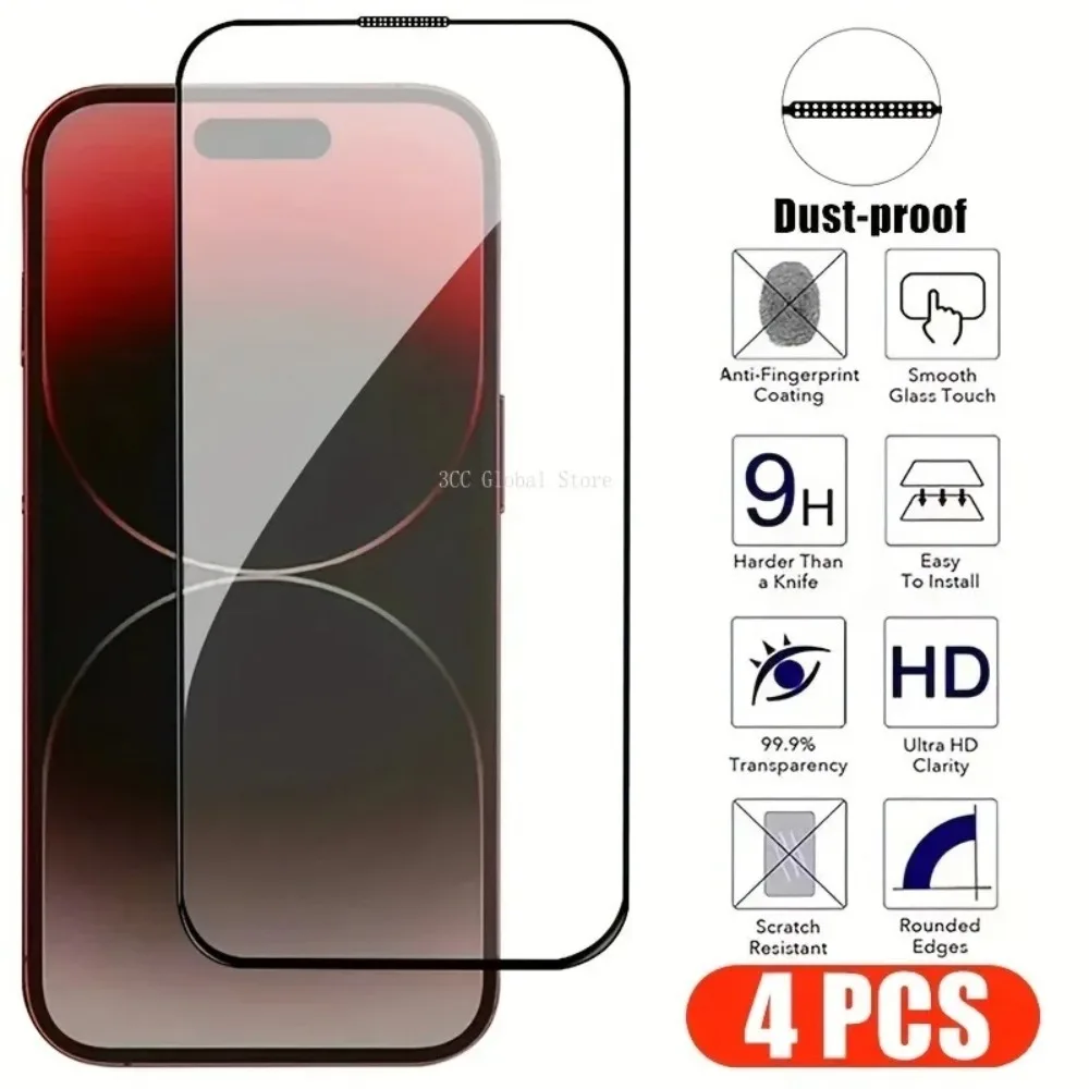 

4 шт. 9H закаленное стекло для IPhone 14 Pro Max 11 Pro 12 13 Mini 15 Plus Защита экрана для IPhone 14 7 8Plus X XR XS MAX стекло