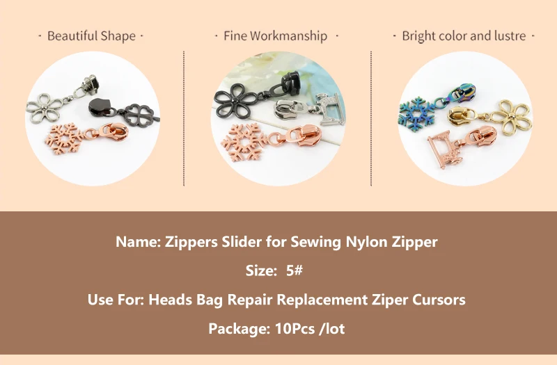 5/10Pcs Bag Zippers Repair Slider for 5# Nylon Zip Backpack Closure Zipper Puller Head Purse Replacement Zips Lock Accessories