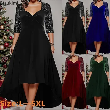 New 2025 Women's Elegant A-Line Dress Luxury Evening Dresses Large Size Lady Long Sleeve Sequins Party Dress Vestidos Para Mujer