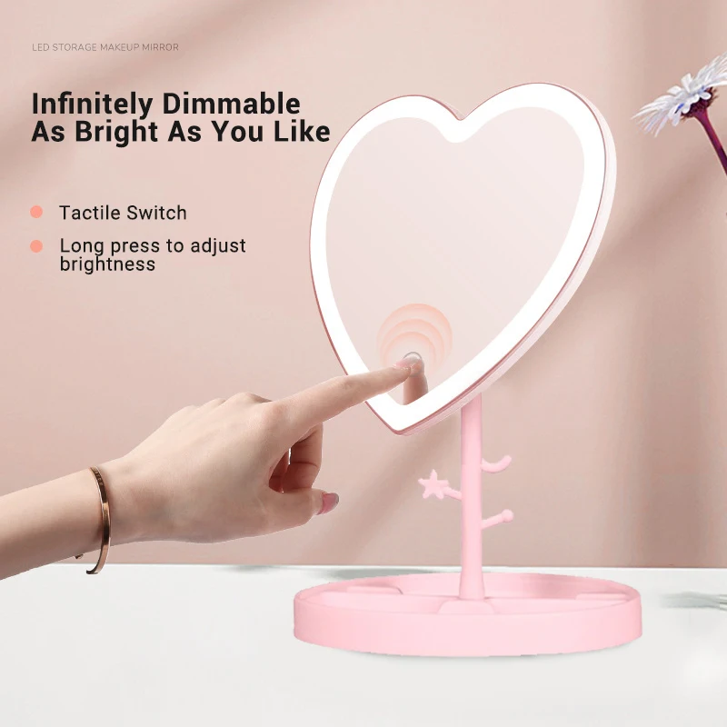 Mirror Makeup Mirror Led With Light Student Female Makeup Dormitory Desktop Desktop Storage