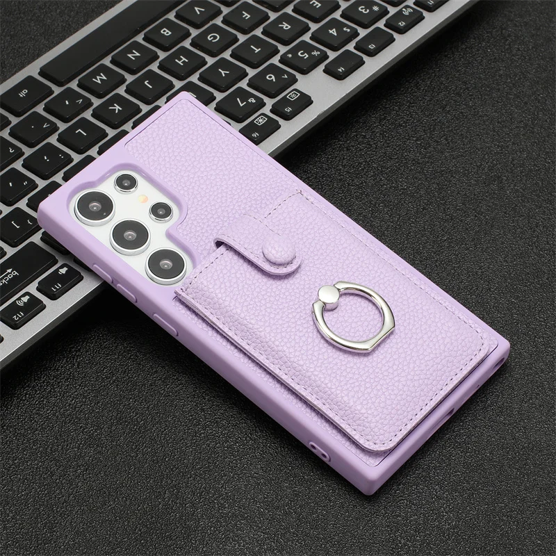 Leather Wallet Phone Case with Card Slot & Ring Holder