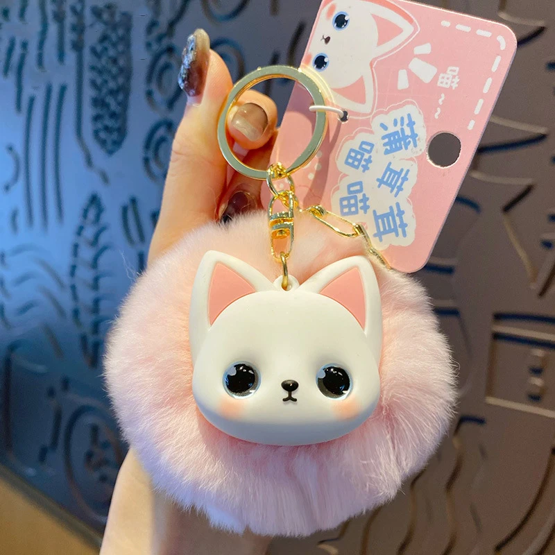 クリエイティブふわふわシャム猫子猫動物キーホルダー女性かわいい