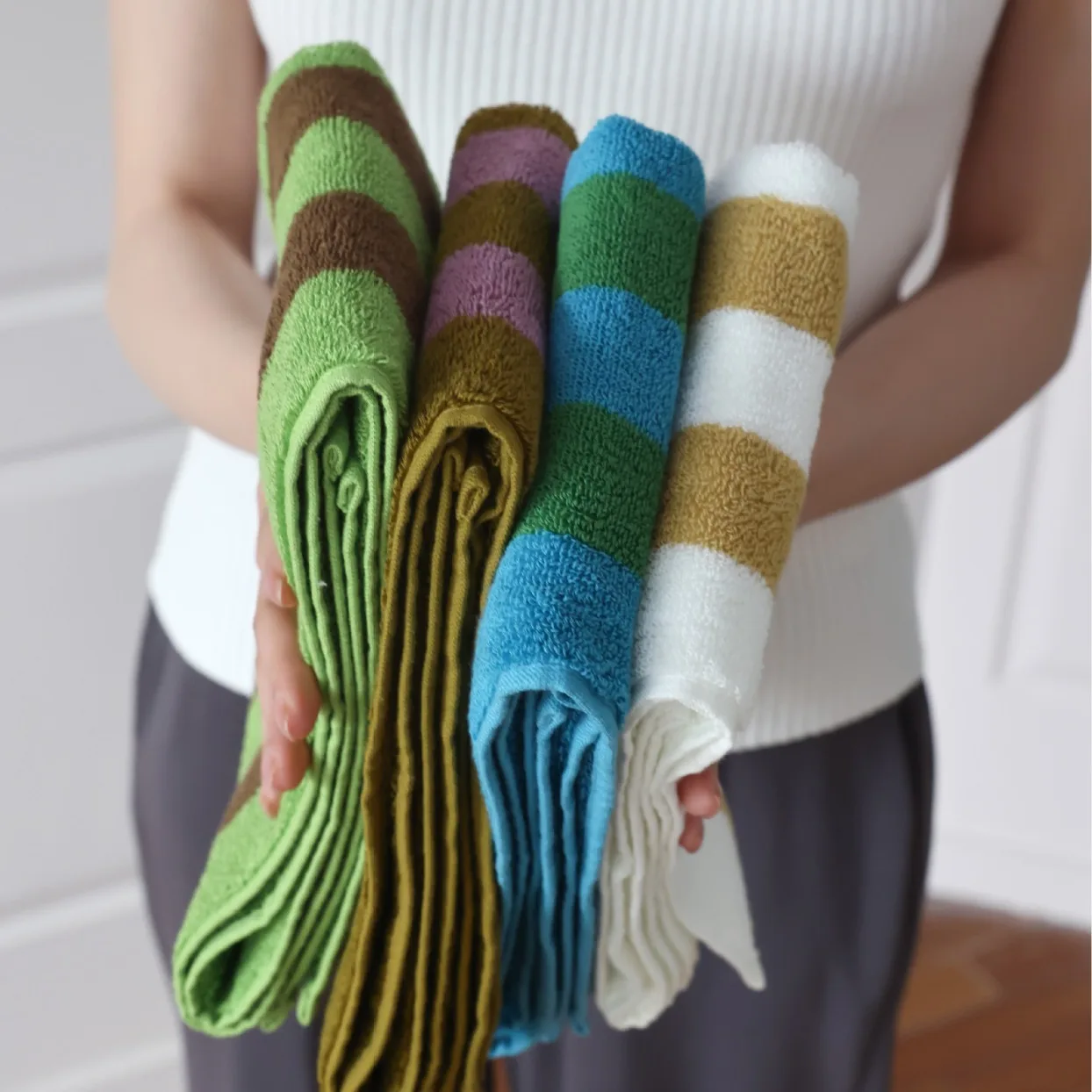 Cotton Towel Retro Striped Pure Beach Bath Absorbent Bathroom Home Hotel Outdoor