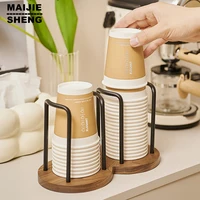 Disposable Cup Storage Holder Rack Shelf Water Tea Cups Wood Dispenser with Longer Stick Mug Display Stand Organizer Supplies 1