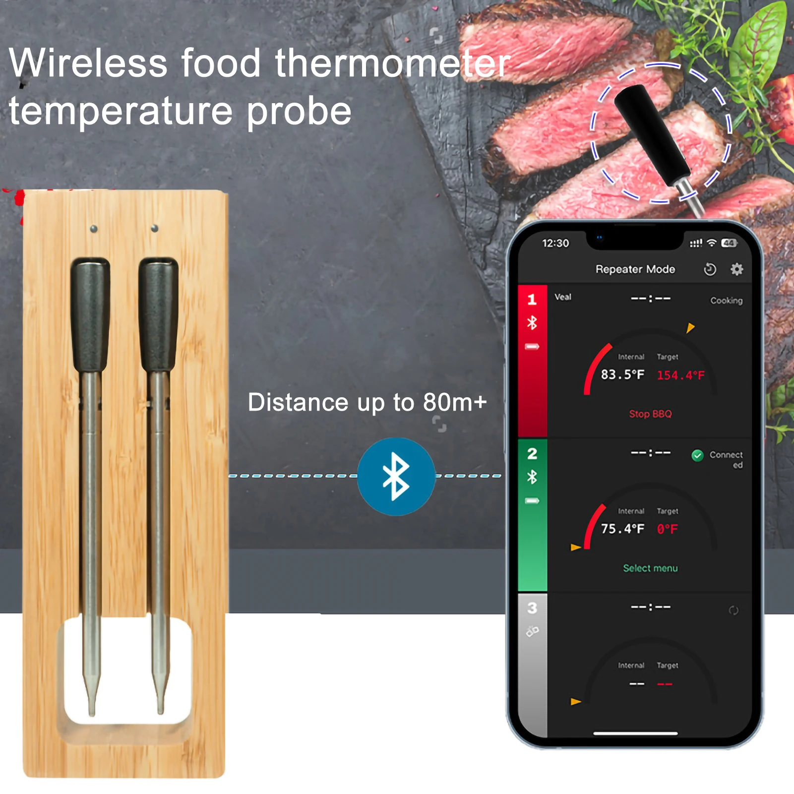 

Smart Wireless Meat Food Steak Thermometer for Oven Deep Fry BBQ Rotisserie Smart Digital Bluetooth Kitchen Cooking Accessories