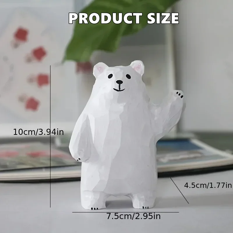 Handwork Wooden Carve Bear Figurine with Heart Crafts Desktop Ornament Office Room Home Decor for Friend Birthday Xmas Gifts 2