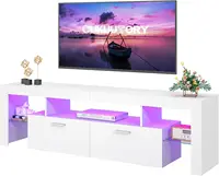Modern LED TV Stand with Storage Drawers and Adjustable Lights for 50-75 Inch TVs, White Entertainment Center