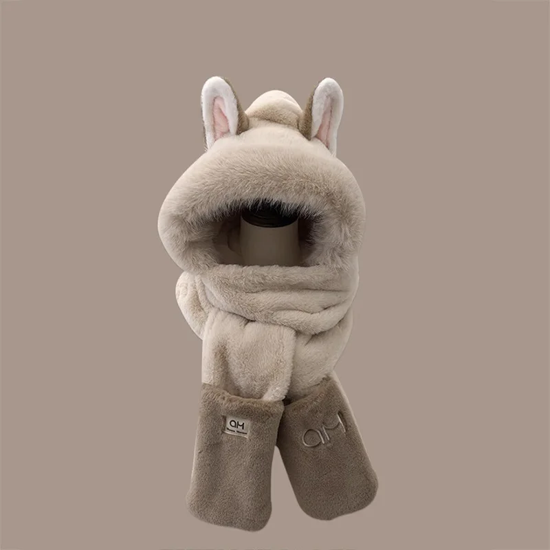 Winter new Firefox ears warm furry skiing scarf gloves one-piece hat children 2