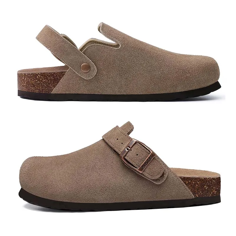 Women's Suede Clogs with Adjustable Strap and Cork Footbed