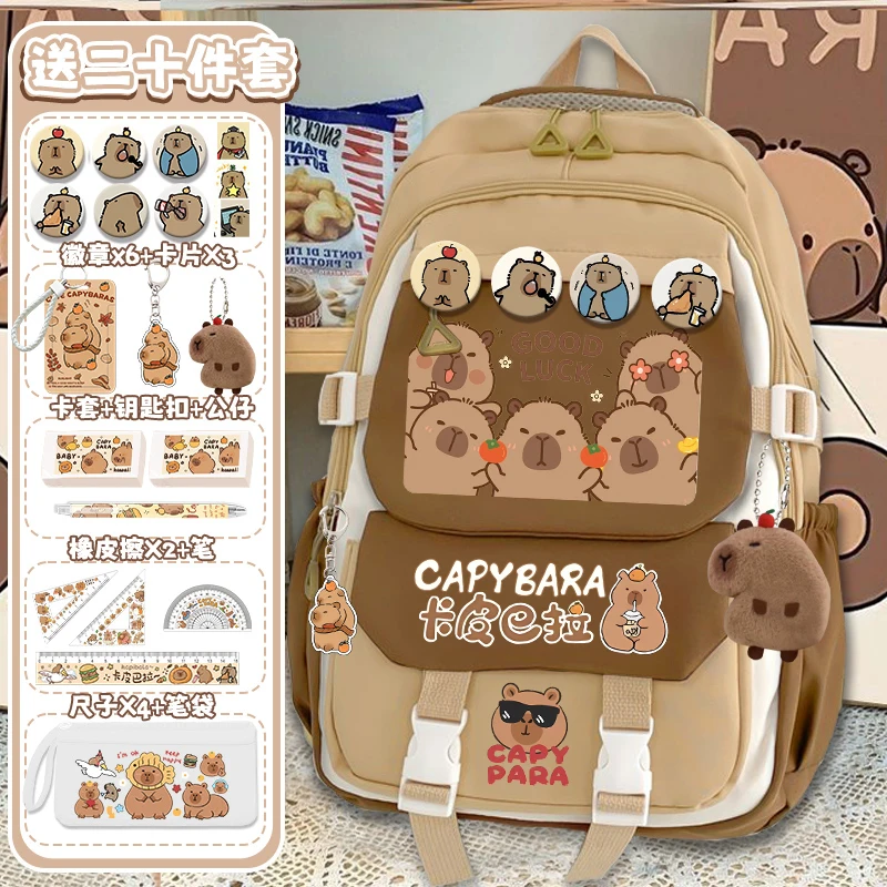 Kapibara capybara school backpack for girls grade 3-6 high-capacity children's backpack 6