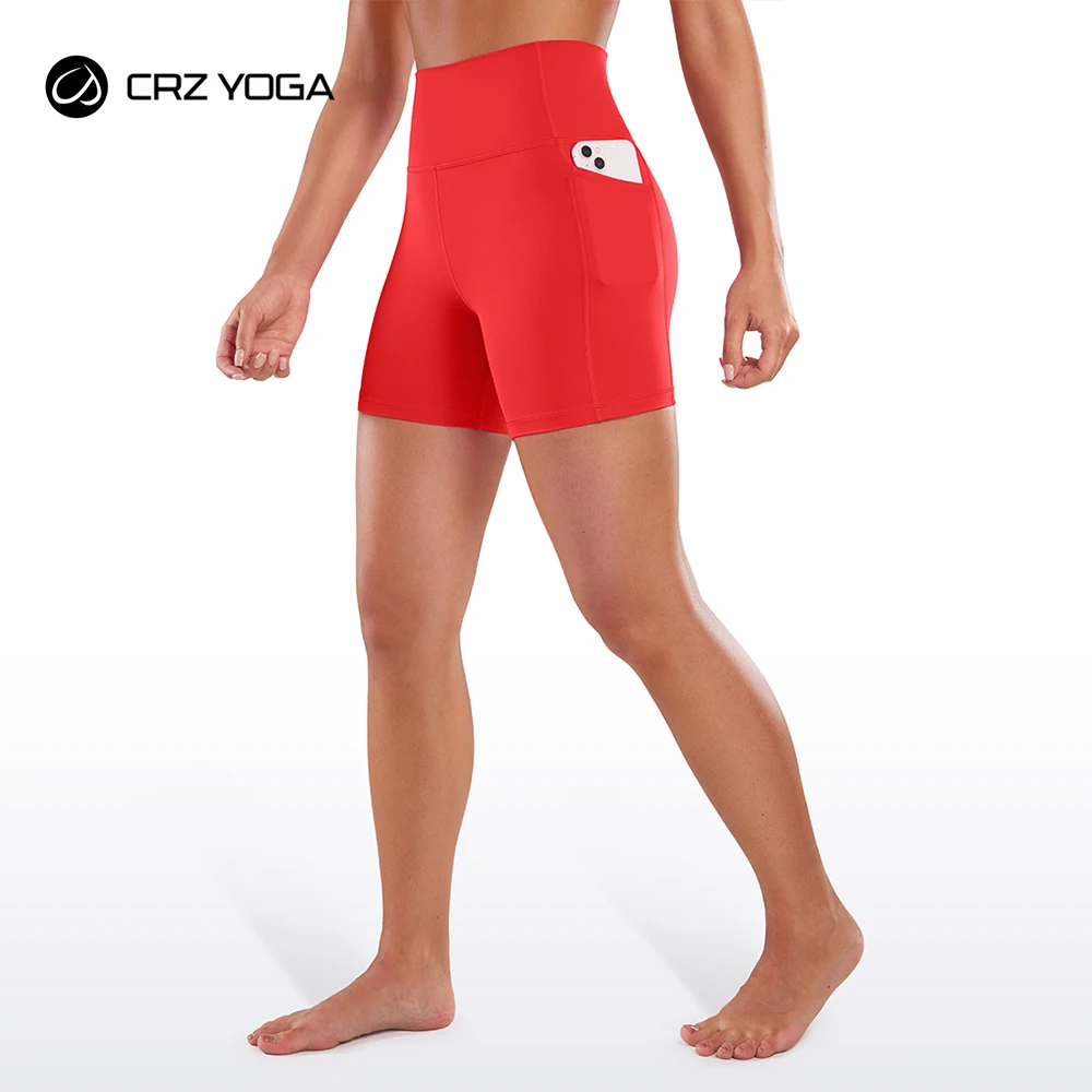 

CRZ YOGA Women's Naked Feeling Biker Shorts - 5 Inches High Waisted Workout Yoga Gym Running Spandex Shorts Side Pockets