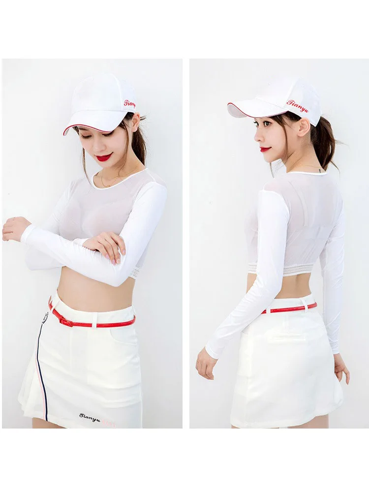Golf Women's Underwear Ice Silk Fabric Long Sleeve Bottom Coat Sunscreen Breathable Half Waist Skin friendly women golf clothing