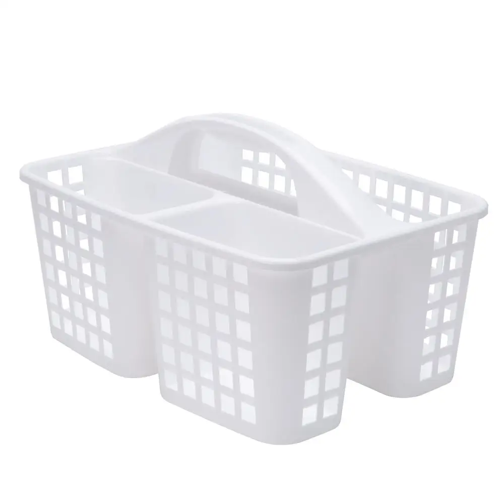 Bathroom Caddy Organizer 2-Pack White Utility Caddy with 3 Compartments Handle Easy Transport Ideal Toiletries Cleaning Supplies