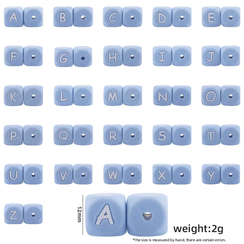 

10Pcs 12mm Baby Personalized Name DIY Pacifier Chain Clip Blue Silicone Beads Letters English Alphabet Soothe Nipple Teether Toy