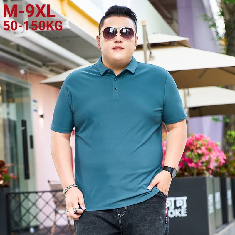 

M-7xl 8xl 9xl Polos Men Summer New High Quality Mens Short-Sleeved Ice Silk Plus Size Men'S Business Casual Polo Shirt