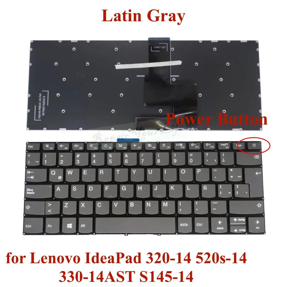 Teclado para Lenovo Ideapad Eua Hebraico Espanhol Latim la 32014ikb 320-14ast 14isk 520s-14ikb S145-14 14igm 14iil Sn20m61485 Novo