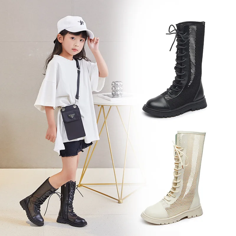Girls Summer Hollow PU Boots Casual Breatheable Kids Shoes