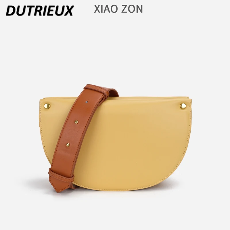 New All-Match Casual Bag Wide Shoulder Strap Crossbody Retro Solid Color Fashion Elegant Women's Bags Spring Autumn