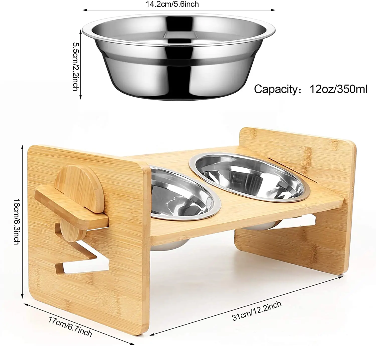 Elevated Dog Bowls for Large Dogs, Raised Pet Feeding Station with 2  Stainless Steel Bowls, Storage