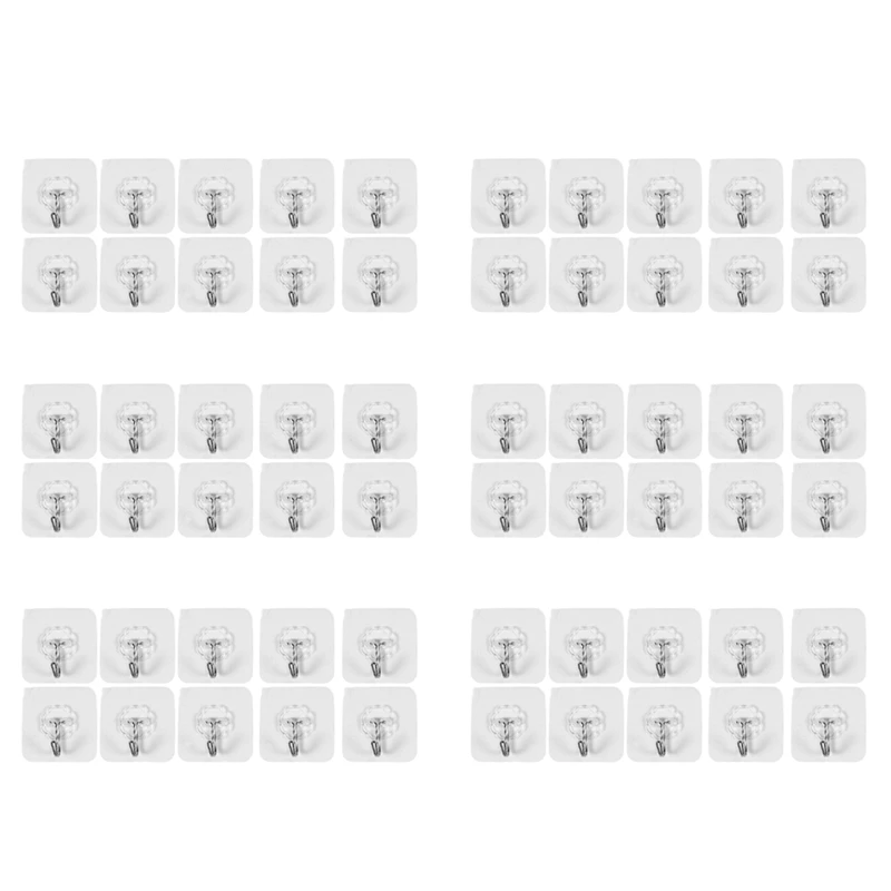 

60 Packs Reusable Adhesive Hooks,Transparent Heavy Duty Wall Hooks With No Scratch, Waterproof And Oilproof