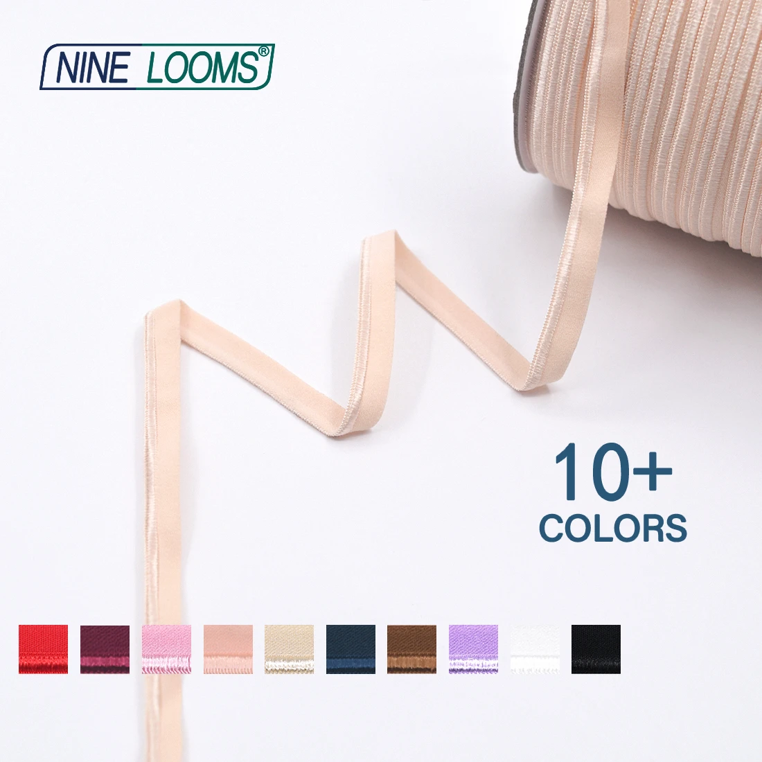 Neun Webstühle Nylon Gummibänder 3/8 "10mm Paspel bänder Seil Schräg band Schweißband Dessous Unterwäsche Gurtband Nähen Handwerk 50 Yard – Detail 5