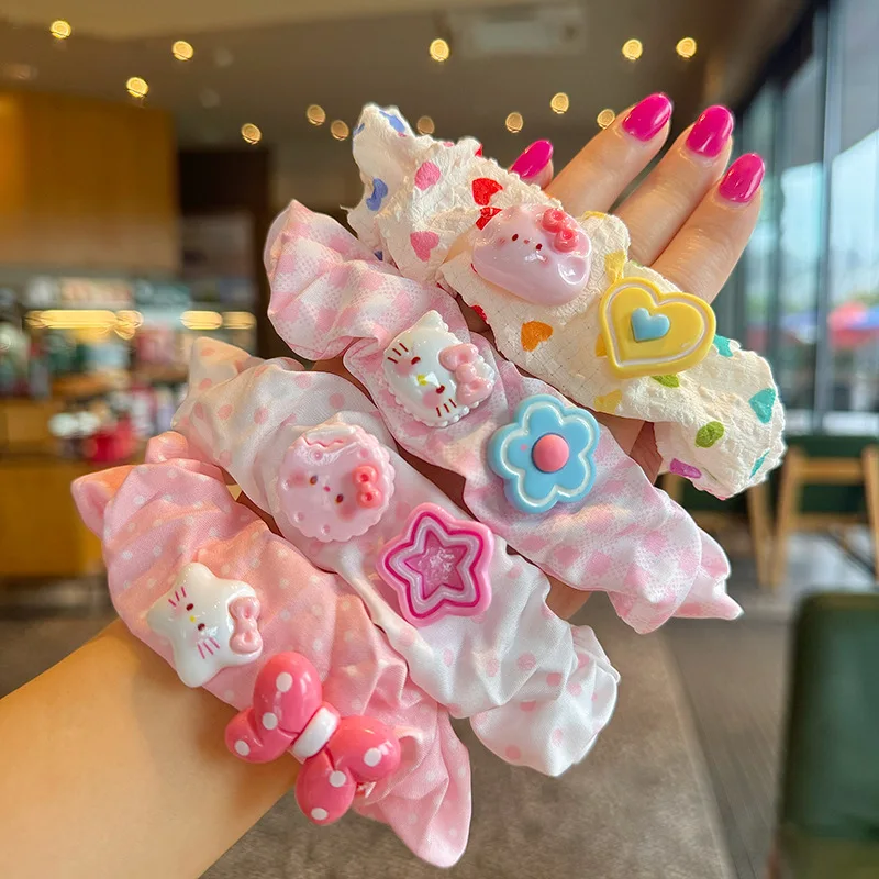 

4pcs Sanrio Hello Kitty Hair Bands Kawaii Y2k Anime Hair Rope Thickened and Enlarged Textured Hair Accessories Girl Gifts