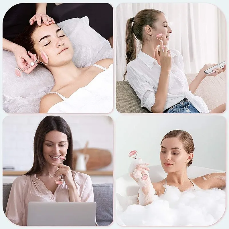 Pink Gua Sha Roller Scraping Board Face Beauty Non Jade Roller Scraping Board Massage Set