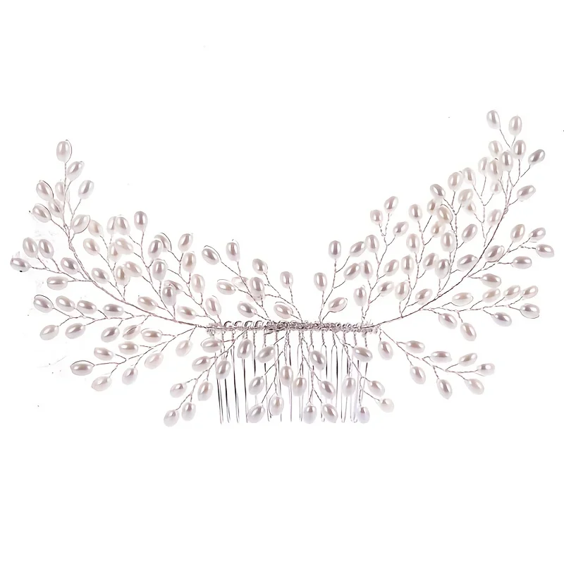 Bridal Hair Accessories Silver Color Pearl Hair Comb Pin Band Headband Tiara For Women Bride Party Wedding Bridal Hair Accessories Jewelry Comb Band
