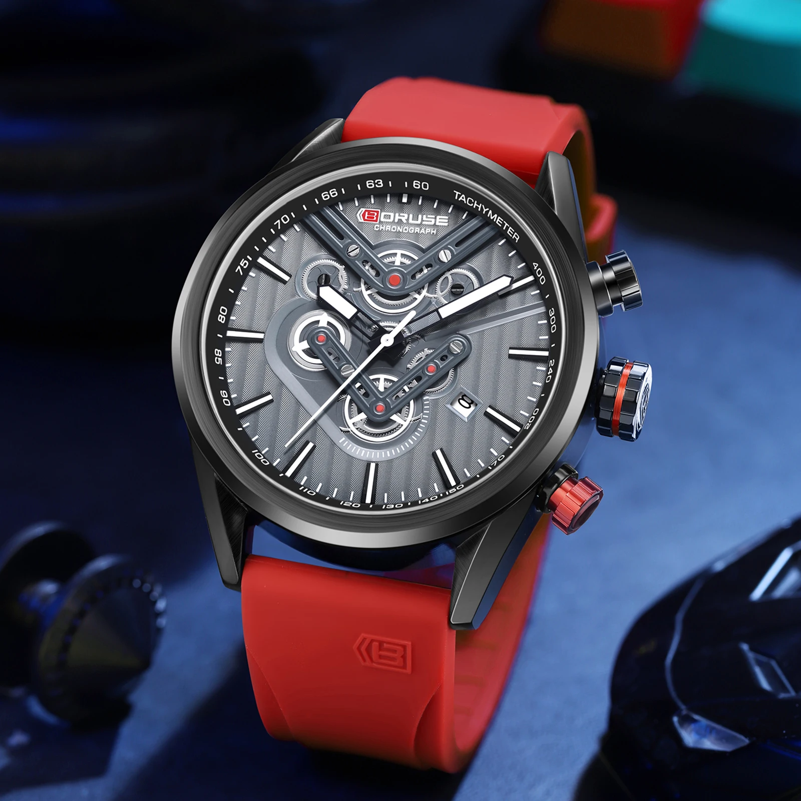 BORUSE Fashion Sports Watches for Men Business Casual Wrist Watches Male Silicone Quartz Waterproof Watch Relogio Masculino