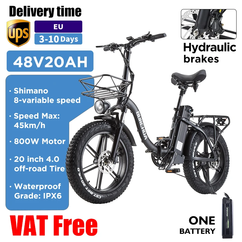 Bicicleta eléctrica para adultos, bicicleta eléctrica de 20 pulgadas x 4.0  con motor de 750 W, bicicleta eléctrica plegable de 48 V/15 Ah, bicicleta