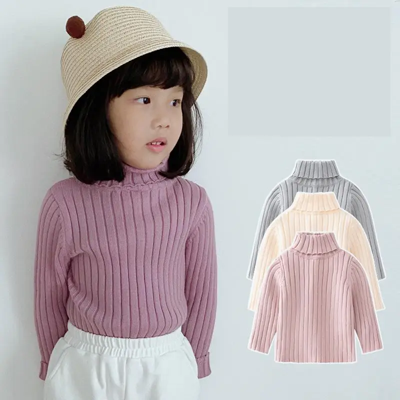 Baby High-neck Sweater Autumn Winter Pullover Sweater Boys And Girls Babies Bottom Knitting Children's Clothing Unisex Solid Top