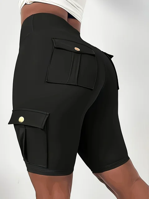 Women's Plus Size Solid Color Dry Pocket Yoga Sports Shorts