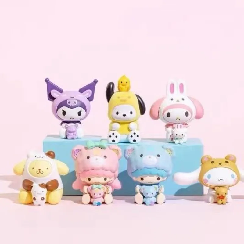 

New Sanrio My melody Kuromi Cinnamoroll Hug Bear Series Blind Box Kawaii Cartoon Figure Model Room Decoration Children's Gift