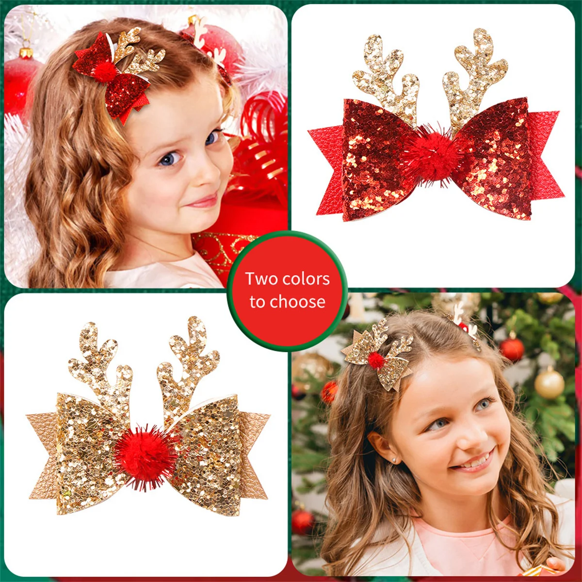 Hair Accessories 4pcs Cute Christmas Antlers Sequin Bow Hairpins Perfect Gift for Baby Girls Hairpin Barrettes Headwear Kids Hair Accessories