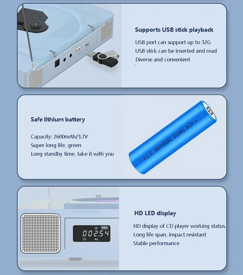 New THINKYA K10 CD Player Protable HiFi CD Player with Speakers Bluetooth 5.1 Album Supports Remote Control Rechargeable