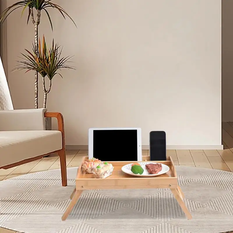 Breakfast Tray For Bed Wood Breakfast Tray With Foldable Legs Versatile Design Small Dining Table For Bed Counter Narrow Cabinet 5