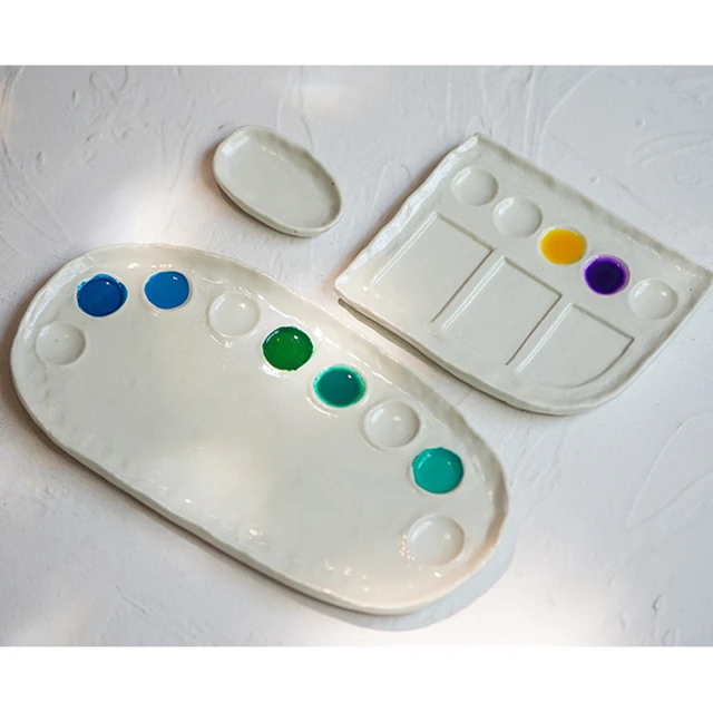 8 / 3 Well Ceramic Artist Paint Palette, Rectangle Porcelain Watercolor  Palette Mixing Tray for Gouache Oil Acrylic Painting - AliExpress