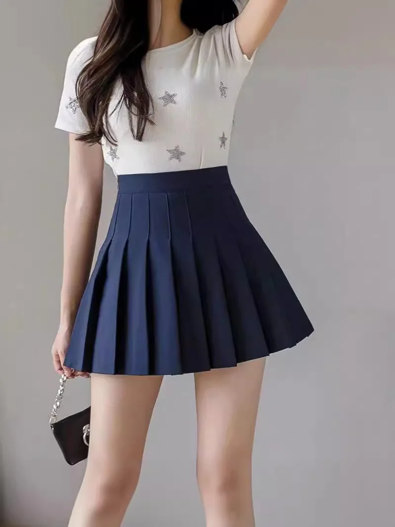 Pleated Mini Skirt with Shorts Women's High Waist A-Line Skater Skort White Black Pink Sporty School Uniform New Fashion HotSale