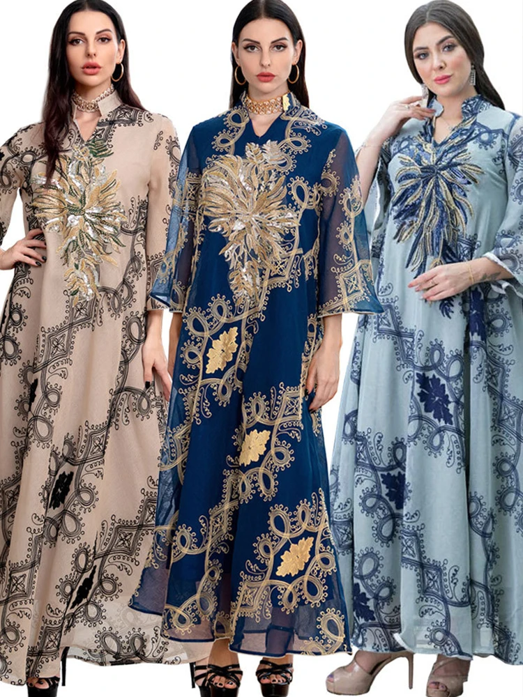 

Morocco Dress Women Largos Muslim Abaya Sequins Bayas Hijab Dubai Turkey Islam Kaftan Robe Longue Musulmane Vestidos Ramadan