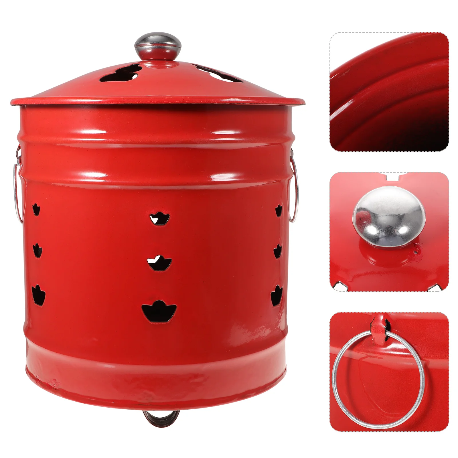 

Enamel Burning Gold Barrel Chinese Sacrifices Bucket Paper Money Incinerator Container Worship Furnace Red