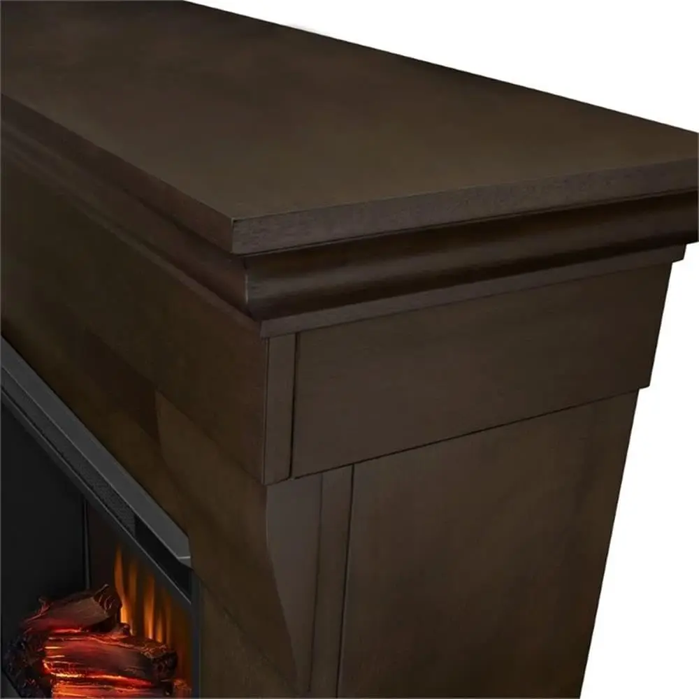Traditional Solid Wood Indoor Electric Fireplace Mantel Heater with Remote Control, Adjustable Led Flame, 1500W in Dark Walnut 5