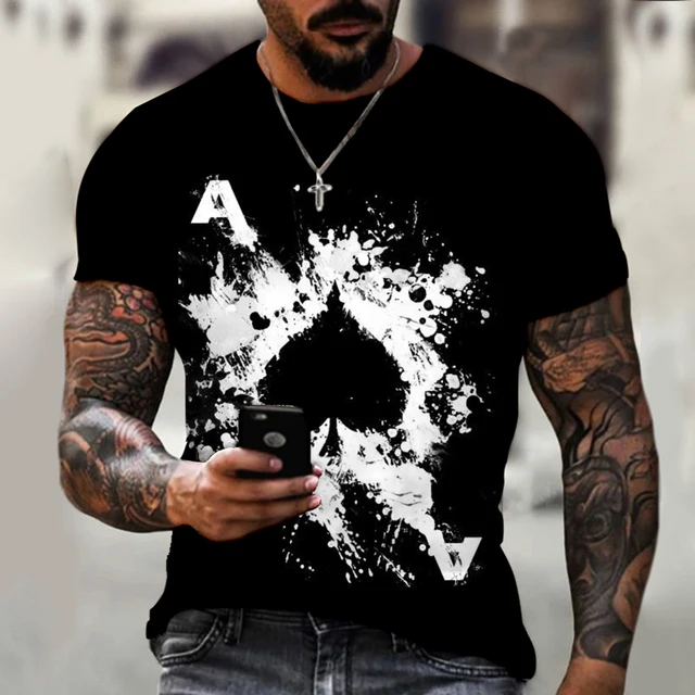 2022 Summer New Fashion Personality 3D Poker Printing T-shirt Men's Round Neck Shirt Casual All-match Short-Sleeved Sportswear 6 s1733