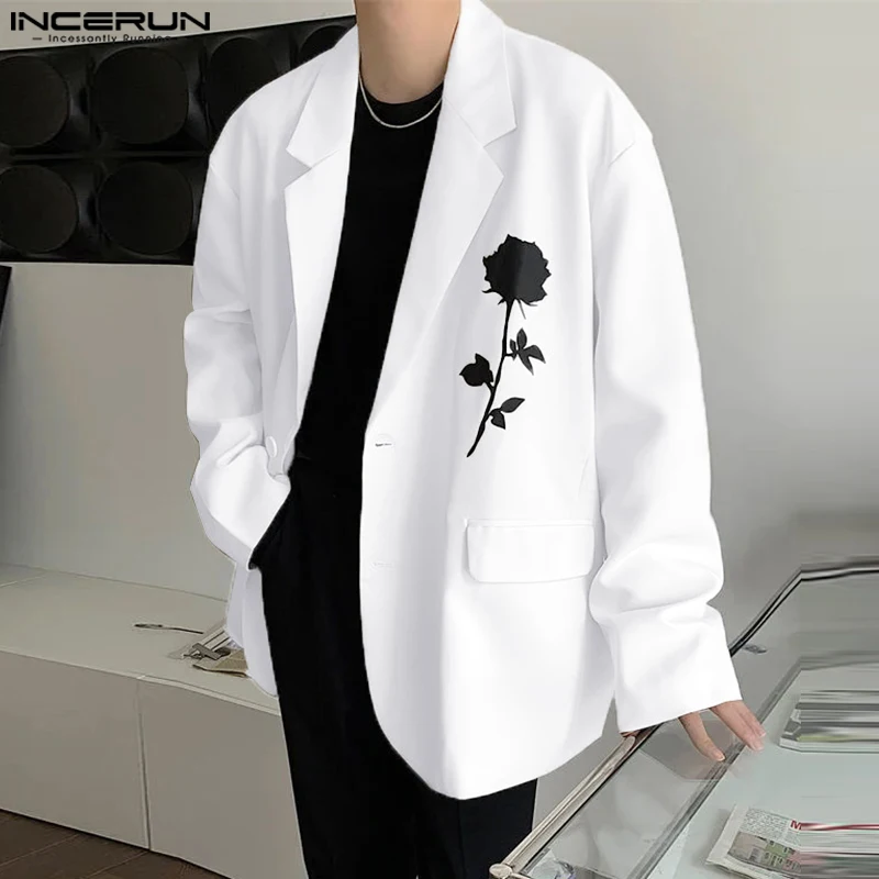 INCERUN Men's Clothing Stylish Rose Printed Suit Coats Casual Clubwear Male All-match Loose Long Sleeved Blazer S-5XL