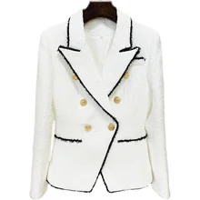  HIGH STREET Newest Fashion 2023 Designer Jacket Women's Slim Fitting Lion Buttons Contrast Color Fringed Tweed Blazer 