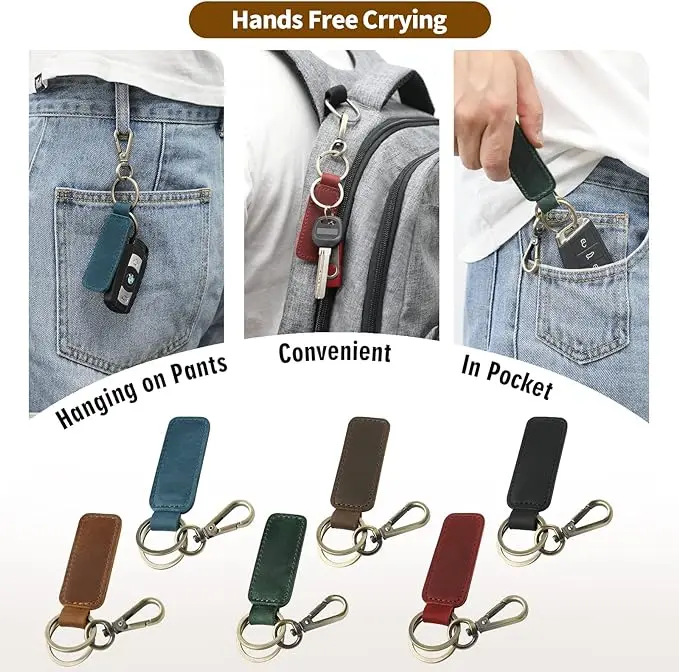 Genuine Leather Car Key Holder High Quality Housekeeper Men Crazy Horse Cowhide Vintage Key Chain Hook Ring Small Gift