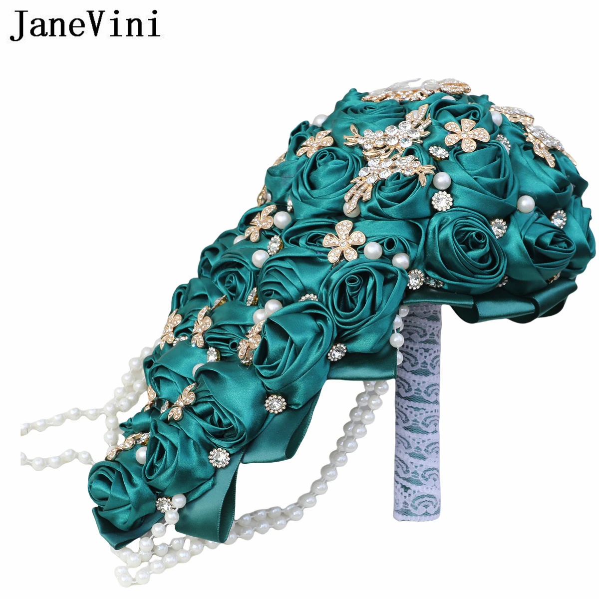 

Элегантная темно-зеленая поддельная Цветочная фотоатласная роза с кристаллами и бусинами в виде водопада Свадебный букет свадебные букеты jaevini 2024